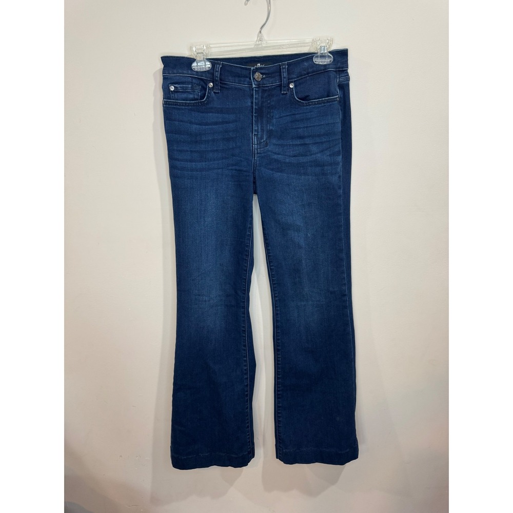 7 for all Mankind Dojo Blue Black Santiago Flare Jeans sz 29 Hemmed
